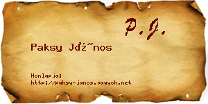 Paksy János névjegykártya